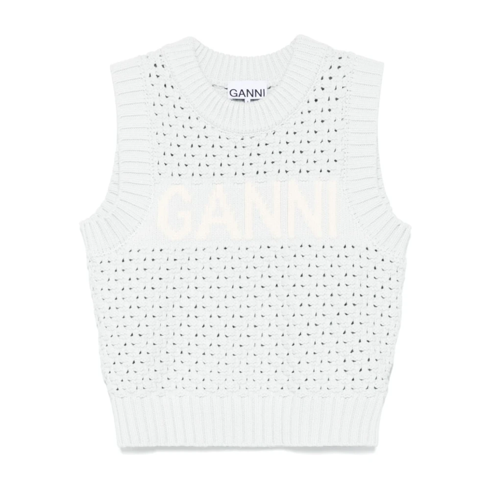Ganni Heldere Blauwe Crew Neck Sweater Blue Dames