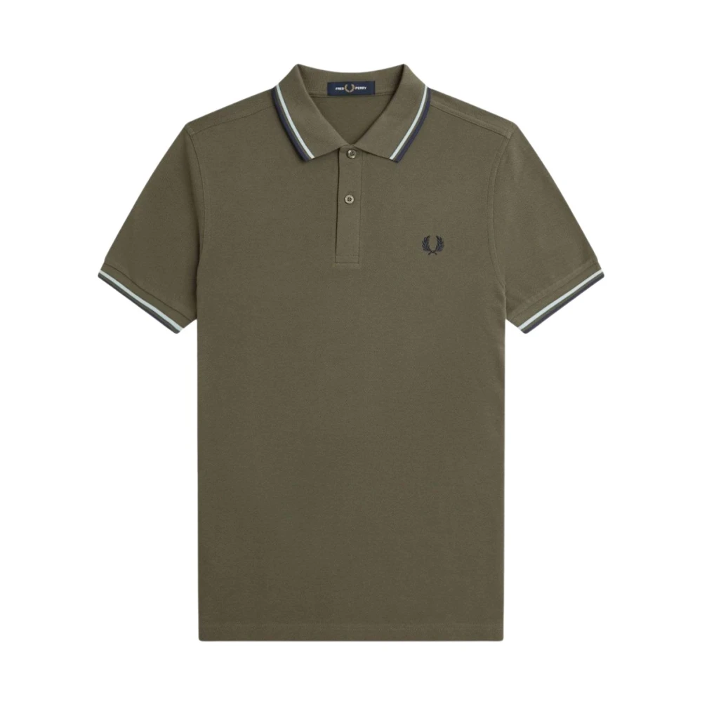 Fred Perry Men's Green Striped Ribbed Cotton Polo Shirt