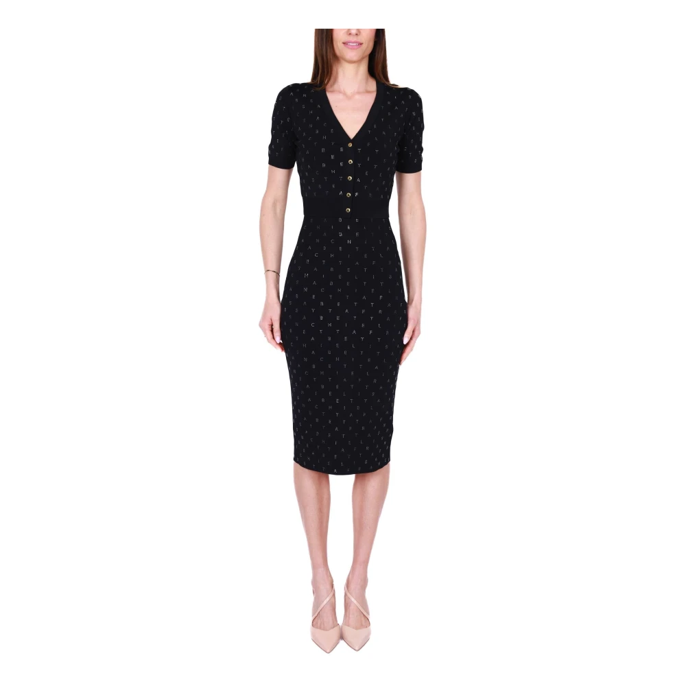 Elisabetta Franchi Zwarte Viscose Cropped Cardigan met Strass Detail Black Dames