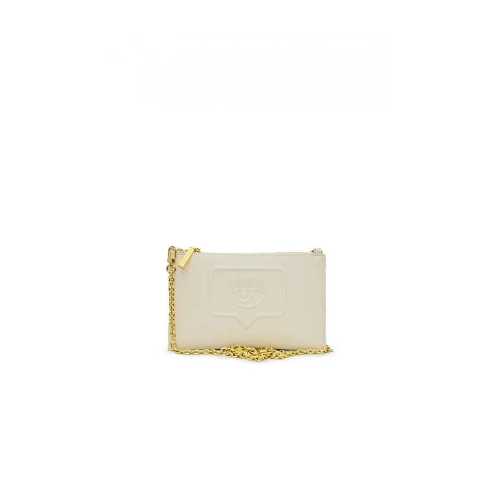 Chiara Ferragni Collection Panna Polyester Pochette met Afneembare Gouden Kettingriem White Dames