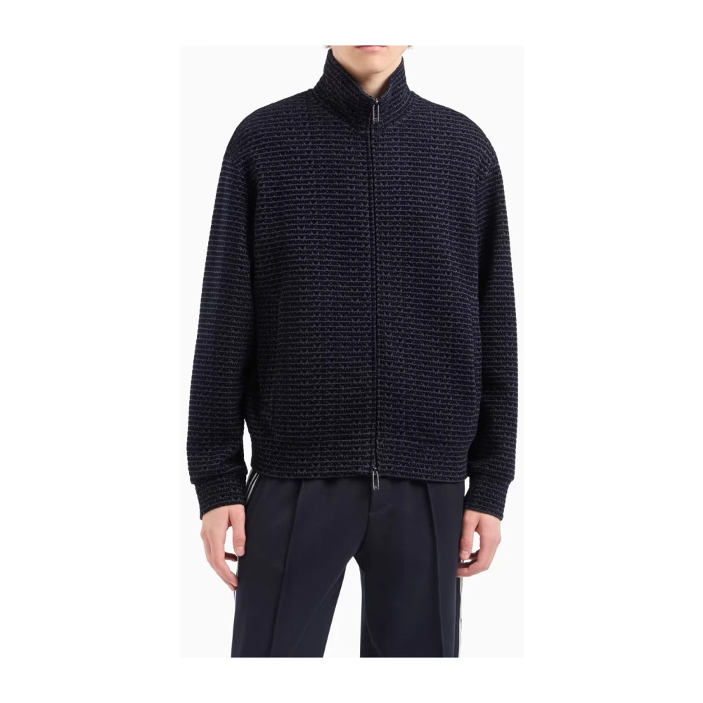 Emporio Armani Navy Allover Flockin Sweatshirt Blue Heren