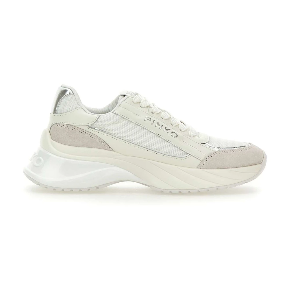 Pinko Witte Mesh Sneakers met Metalen Details Dames Schoenen