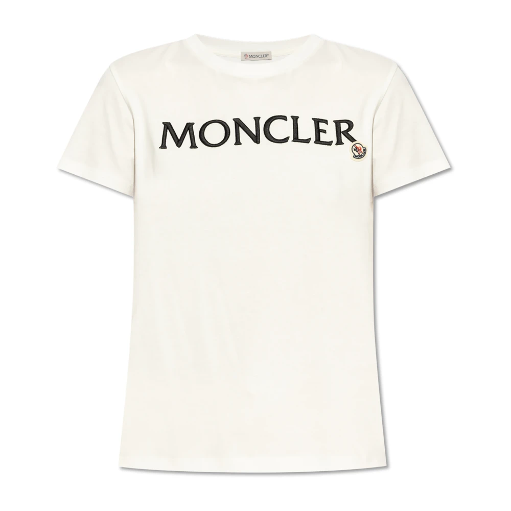 Moncler Wit Katoenen T-shirt met Logo Borduursel White Dames