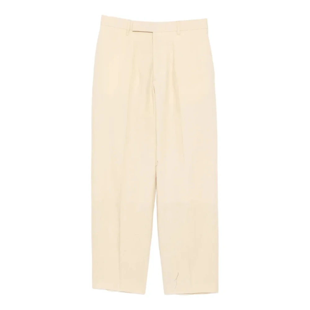 Paul Smith Men's Beige Drawstring-Fastening Linen Trousers - Wide Trousers - W36 - Trousers