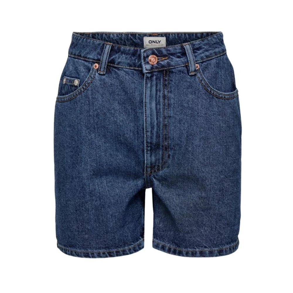 Only Women's Blue High Waist Mom Fit Denim Shorts - Denim Shorts - M - Shorts