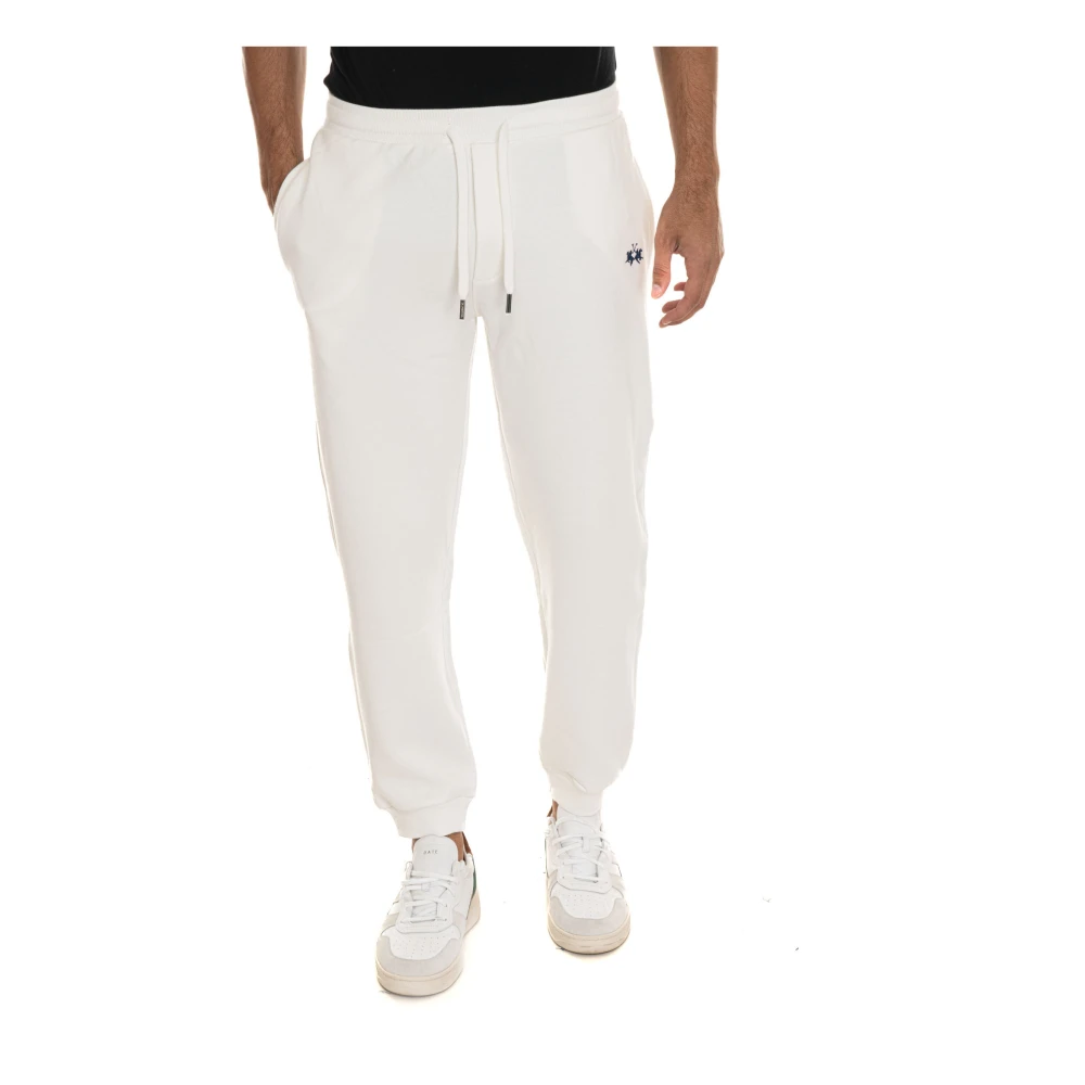 LA MARTINA Fleece trekkoordbroek met zijlogo White Heren