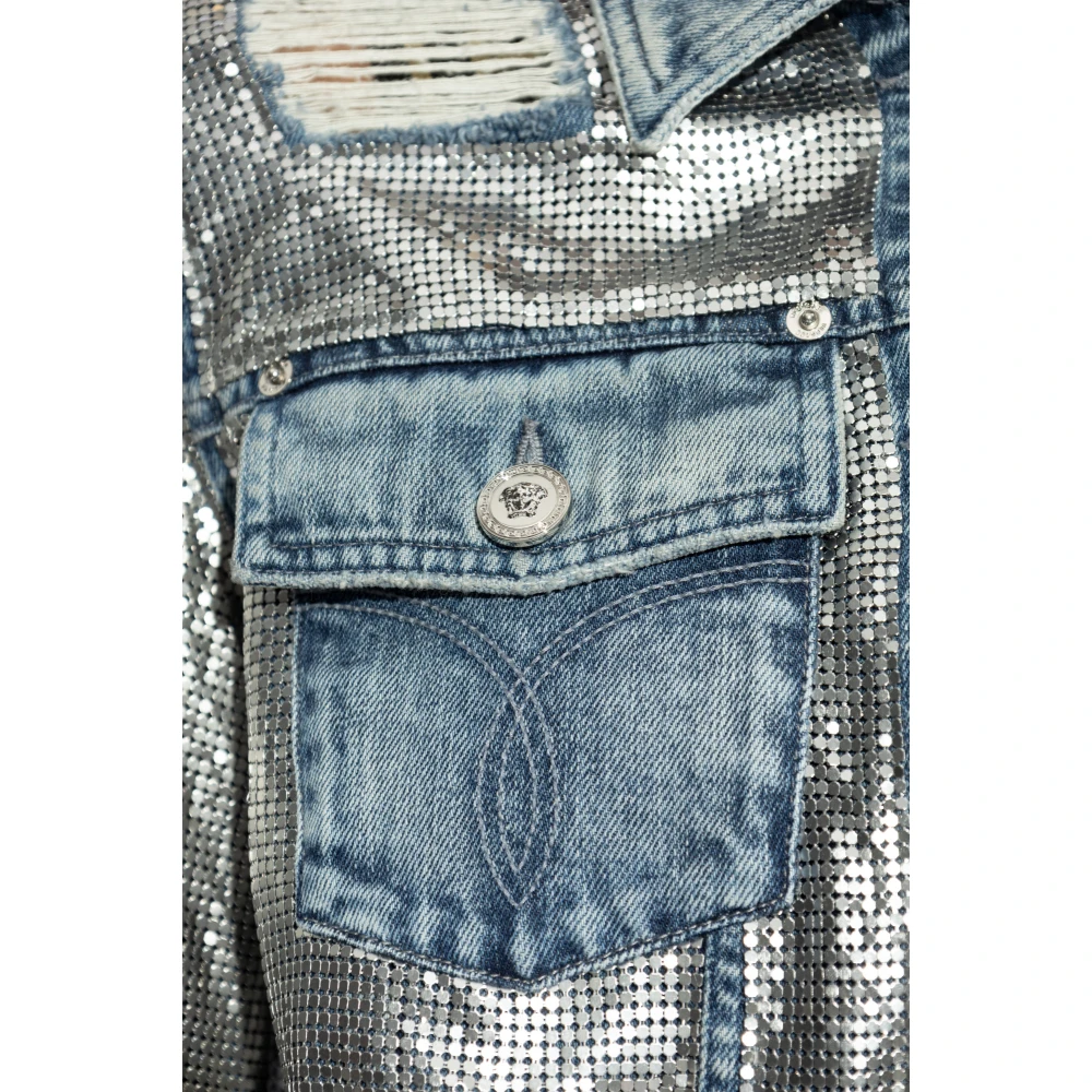 Versace Denim jas met glinsterende applicaties Blue Dames