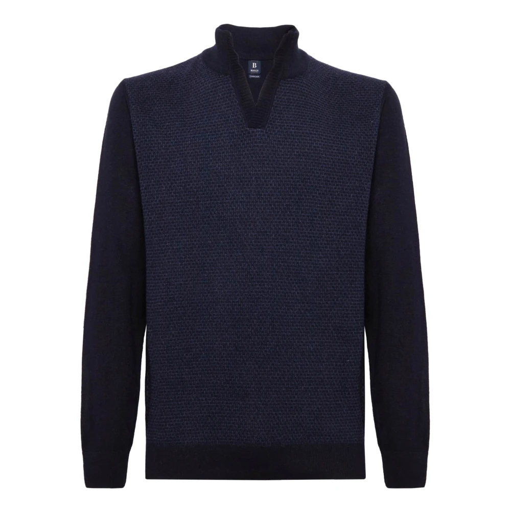 Boggi Milano Cashmere Blend Mock Neck Sweater Blue Heren
