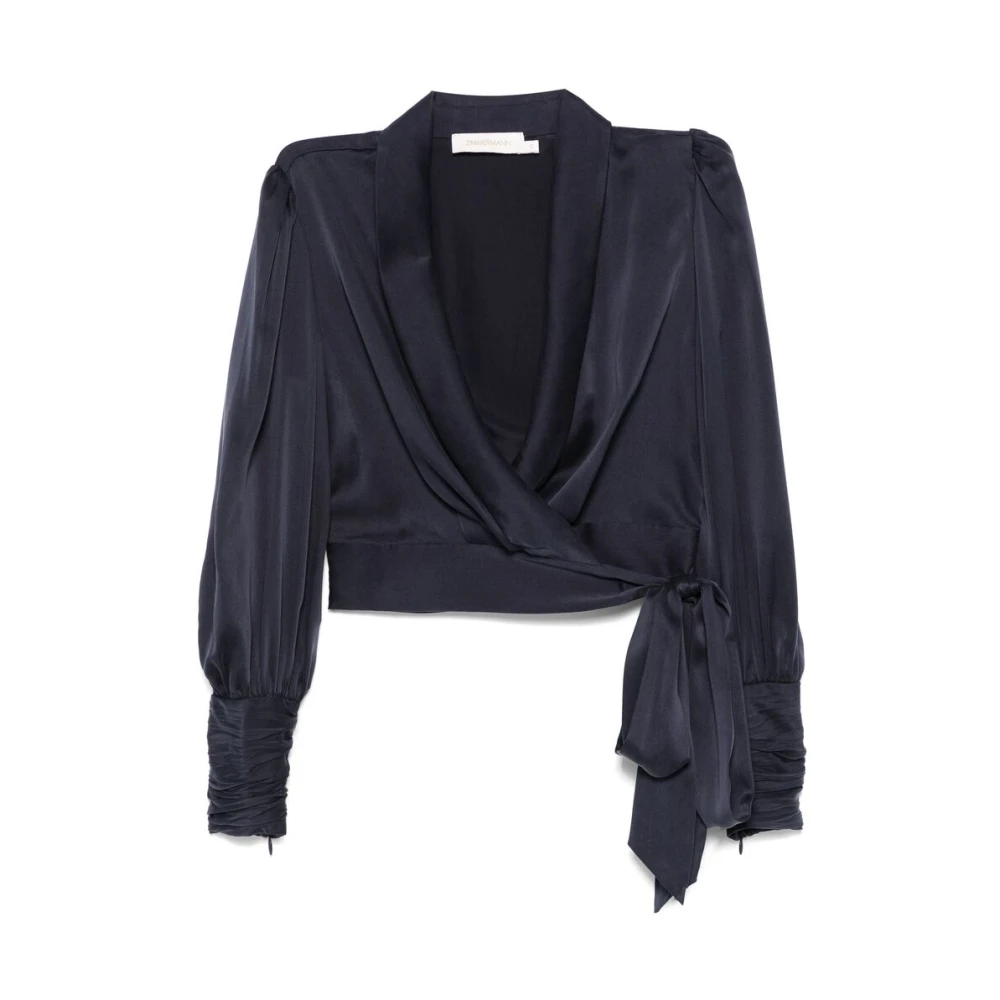 Zimmermann Navy Blauw Zijden Wrap Blouse Blue Dames