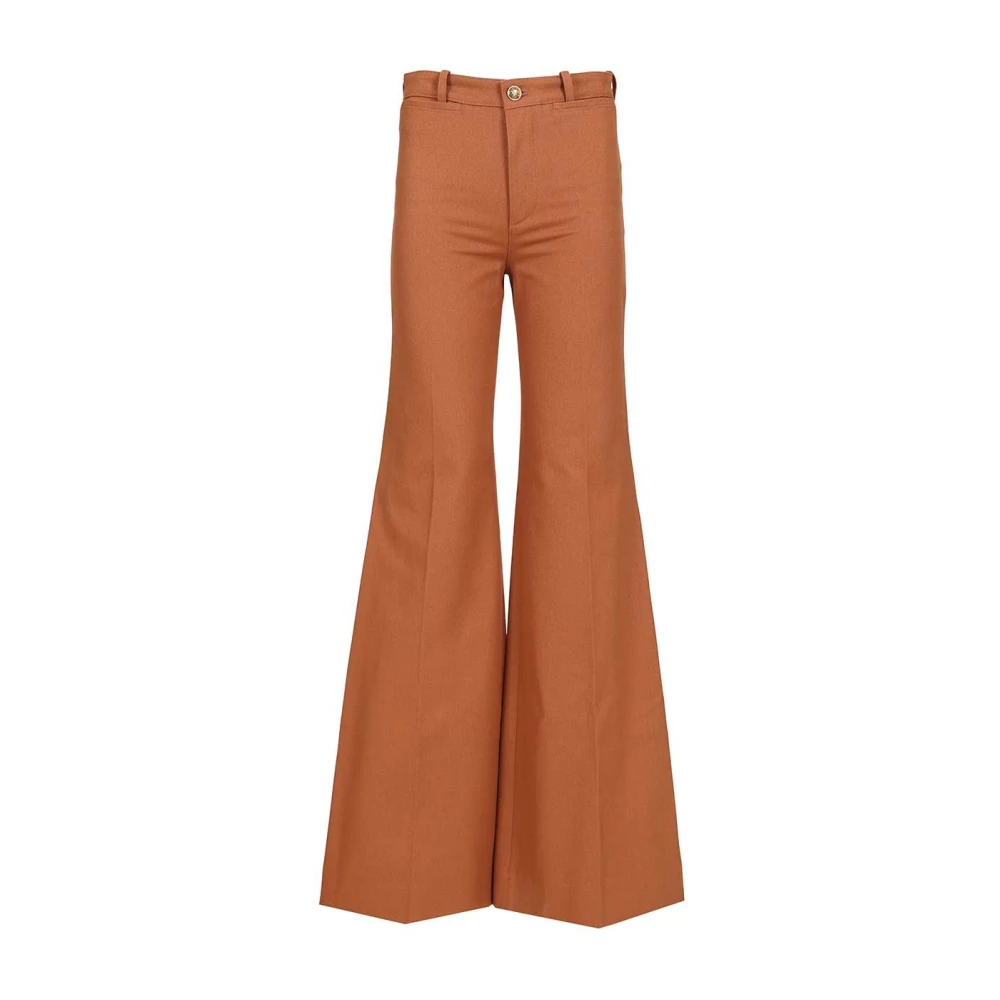 Chloé High-Rise Flared Tailored Trousers - Female - Wide Trousers - Brown - M - Trousers - Image 3