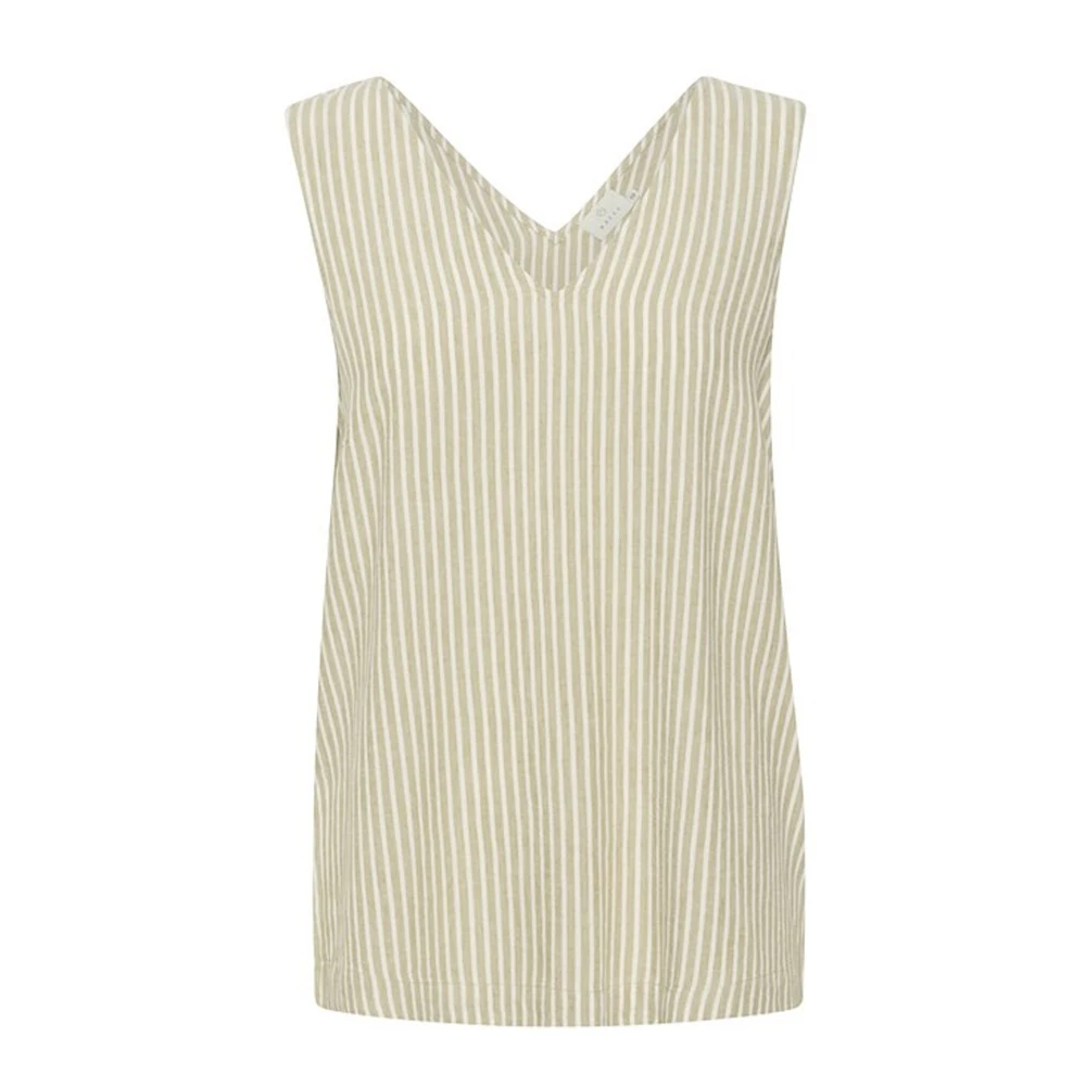 Kaffe Gestreepte Top met V-Hals Beige Dames