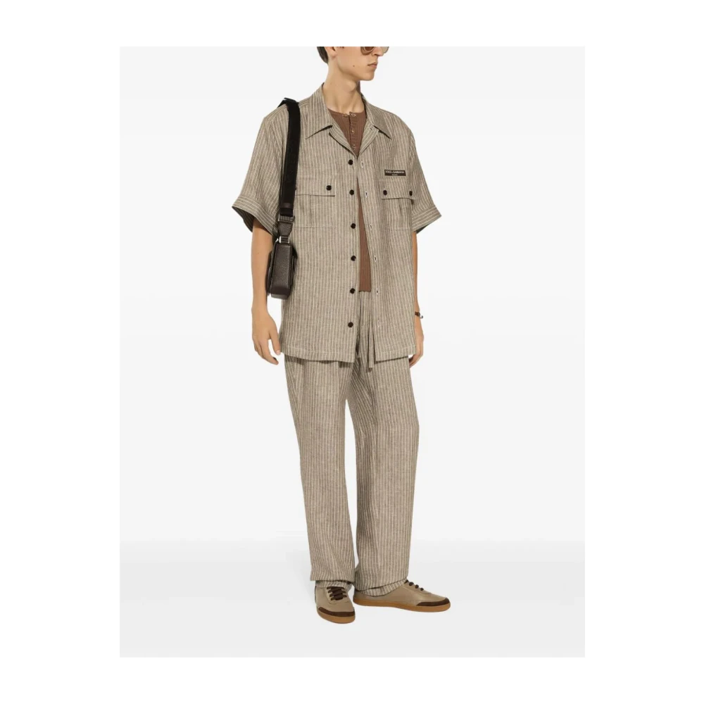 Dolce & Gabbana Beige Linen Jogging Trousers Pinstriped Beige Heren