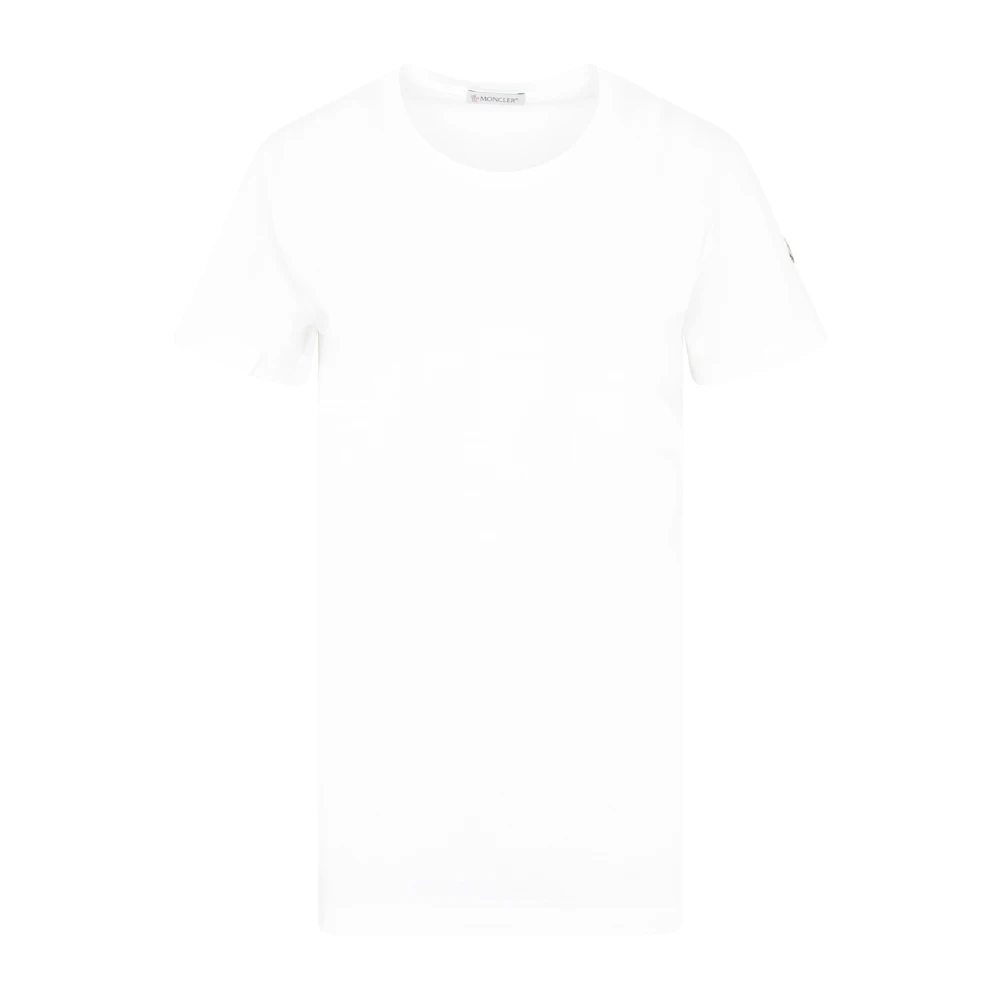 Moncler White T-Shirts, Female, S, Chic Crew Neck Logo T-Shirt