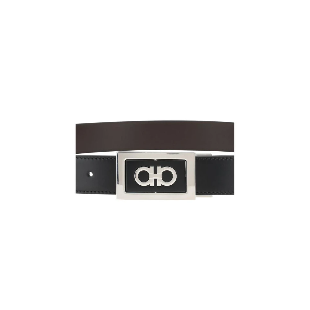 Salvatore Ferragamo Omkeerbare Gancio Gesp Leren Riem Black Heren