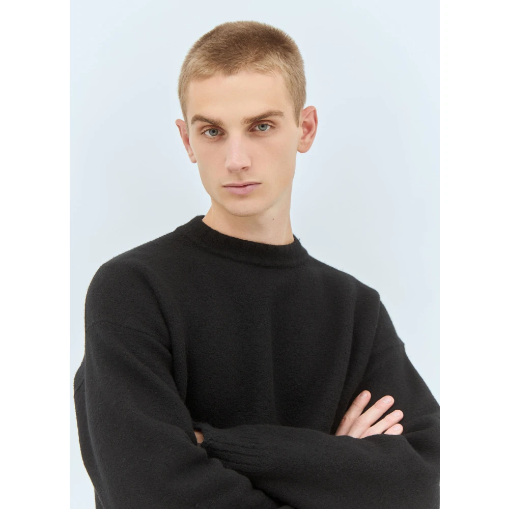 Jil Sander Frayed Crewneck Wollen Trui Black Heren