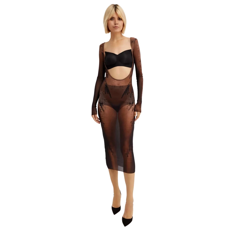 Jean Paul Gaultier Bruine Transparante Diepe V-hals Jurk Brown Dames