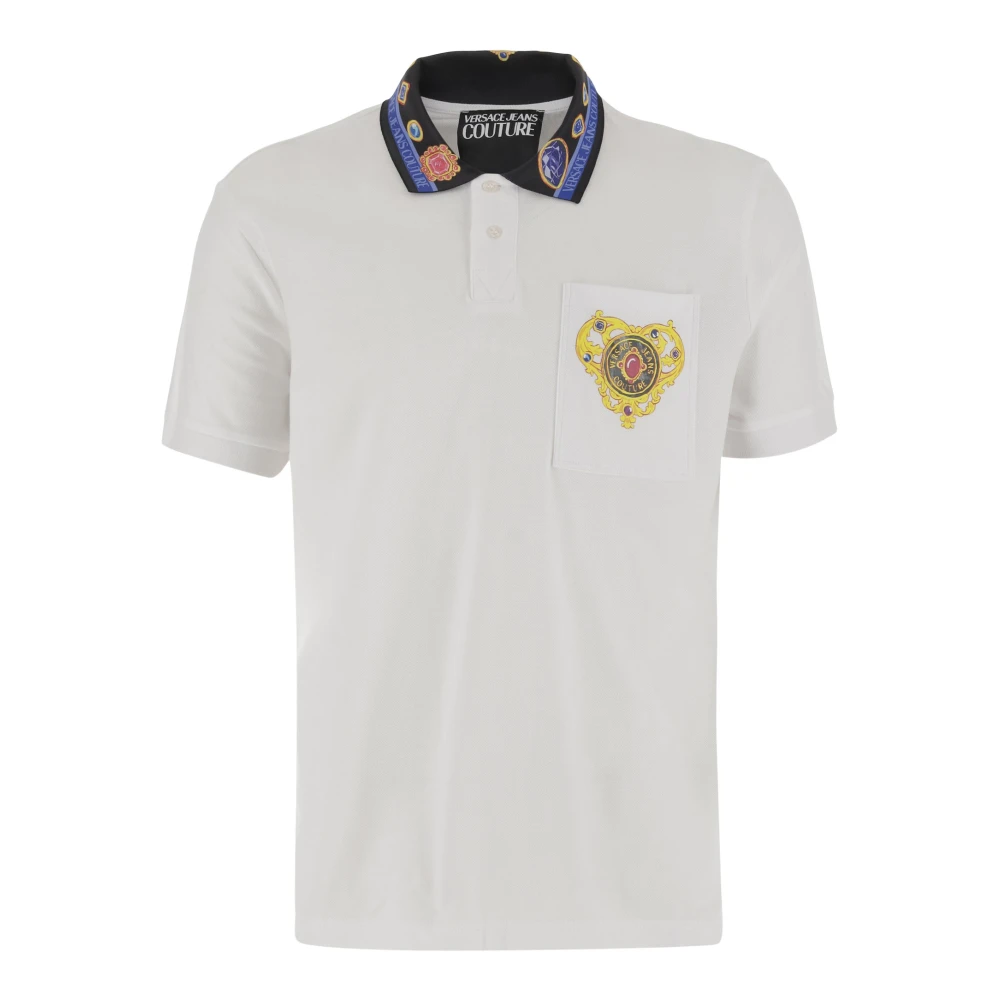 Versace Jeans Couture Logo Katoenen Poloshirt Wit White Heren