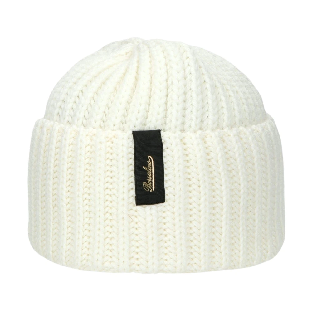 Borsalino Geribbelde Wollen Beanie Muts White Unisex