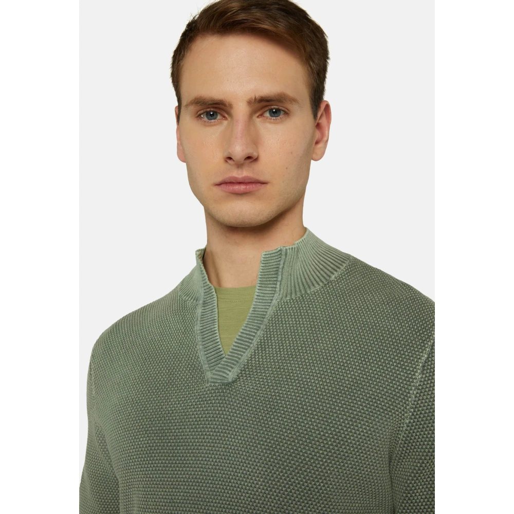 Boggi Milano Mock Neck trui van katoenen stiksels 12gg Green Heren