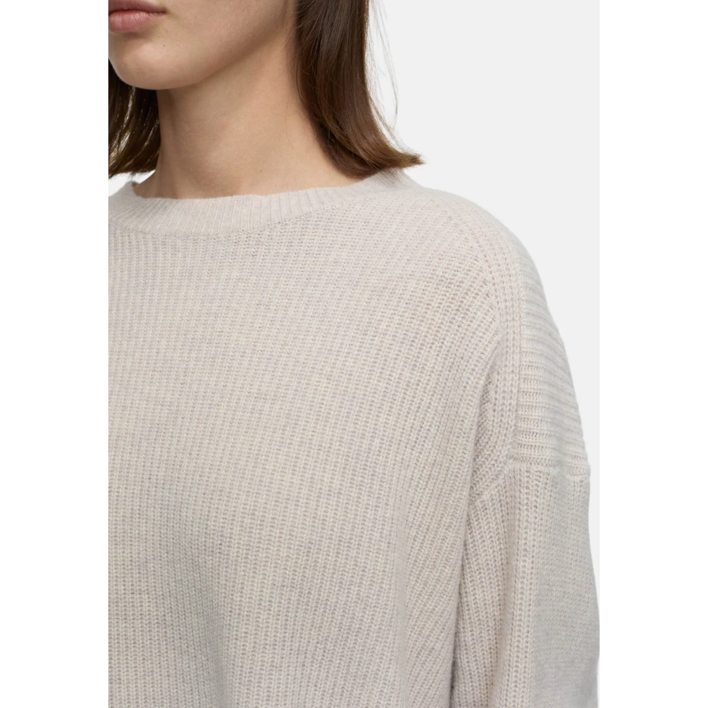 closed Merinowol Ribgebreide Ronde hals Trui Beige Dames