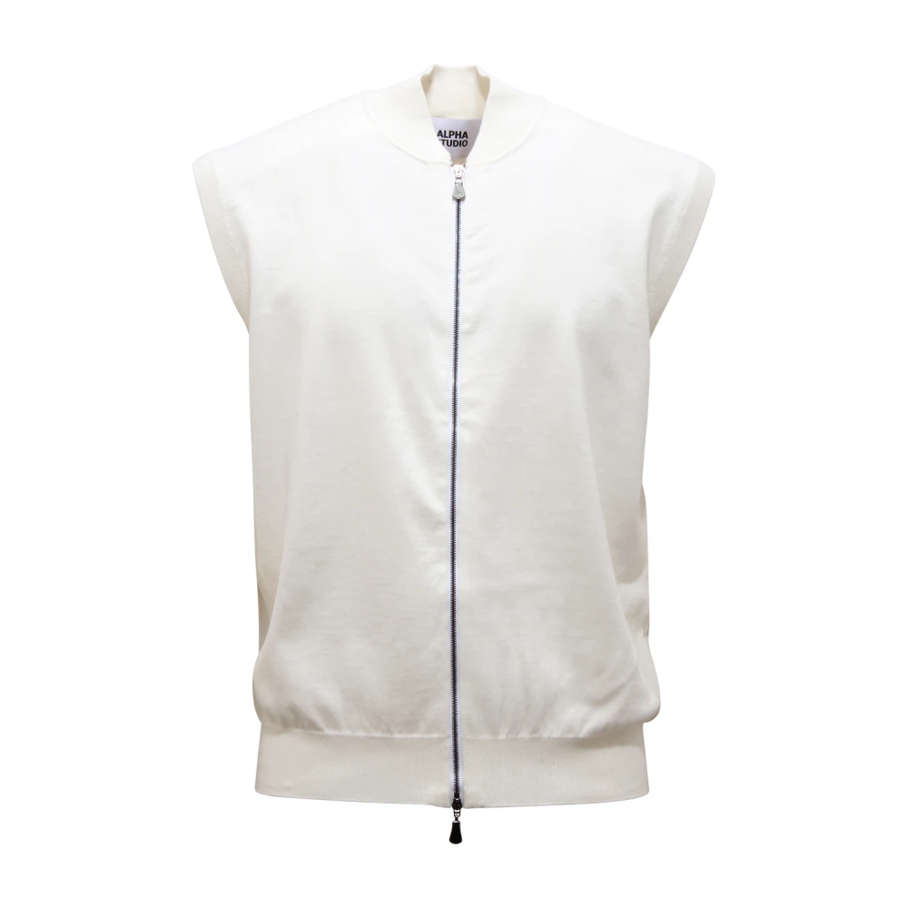 Alpha Studio Men's White Waistcoats, Xl, O3899 Full-Zip Waistcoat