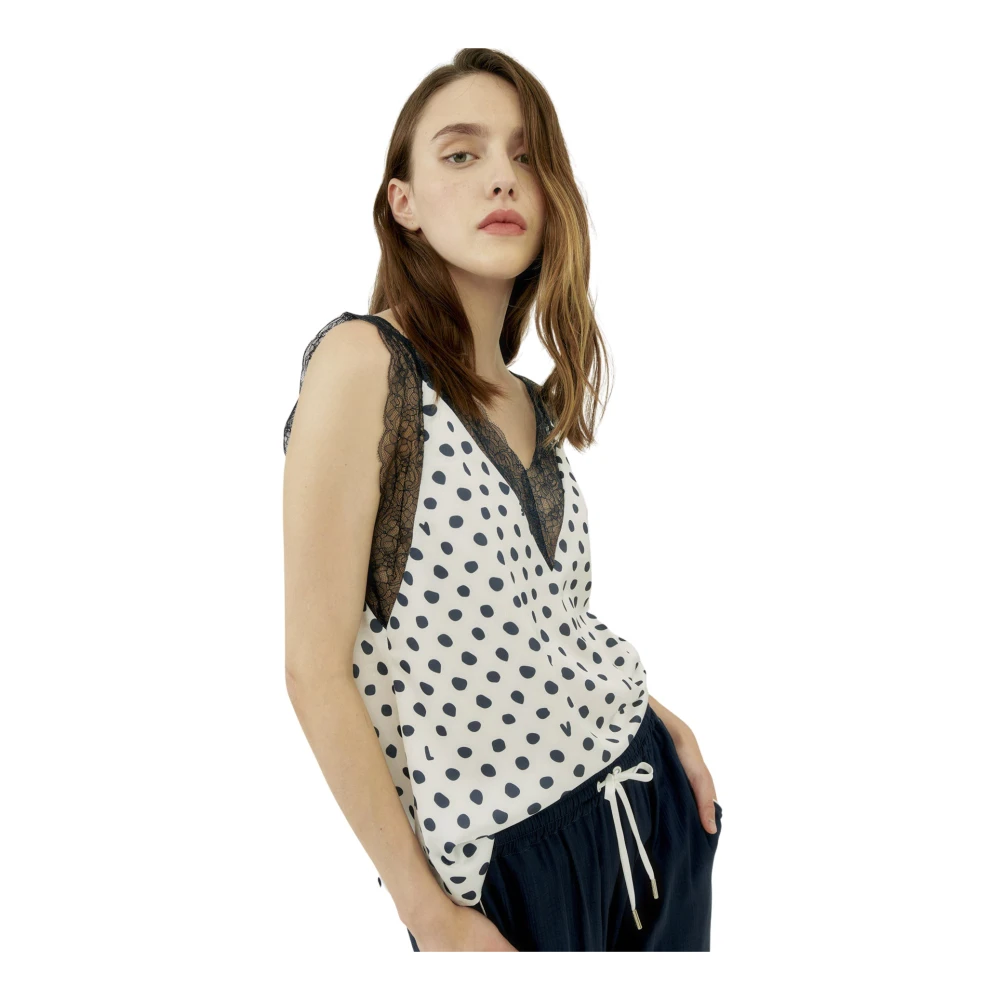 Silvian Heach Vrouw Wit Tops Dames, 2XS, Katoen, Geborduurde Kanten Tanktop