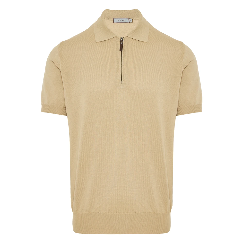 Canali Ritssluiting Polo Shirt in Katoen Beige Heren