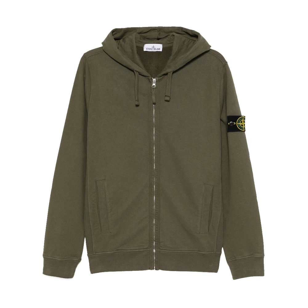 Stone Island Geborsteld katoenen fleece volledige rits hoodie Green Heren