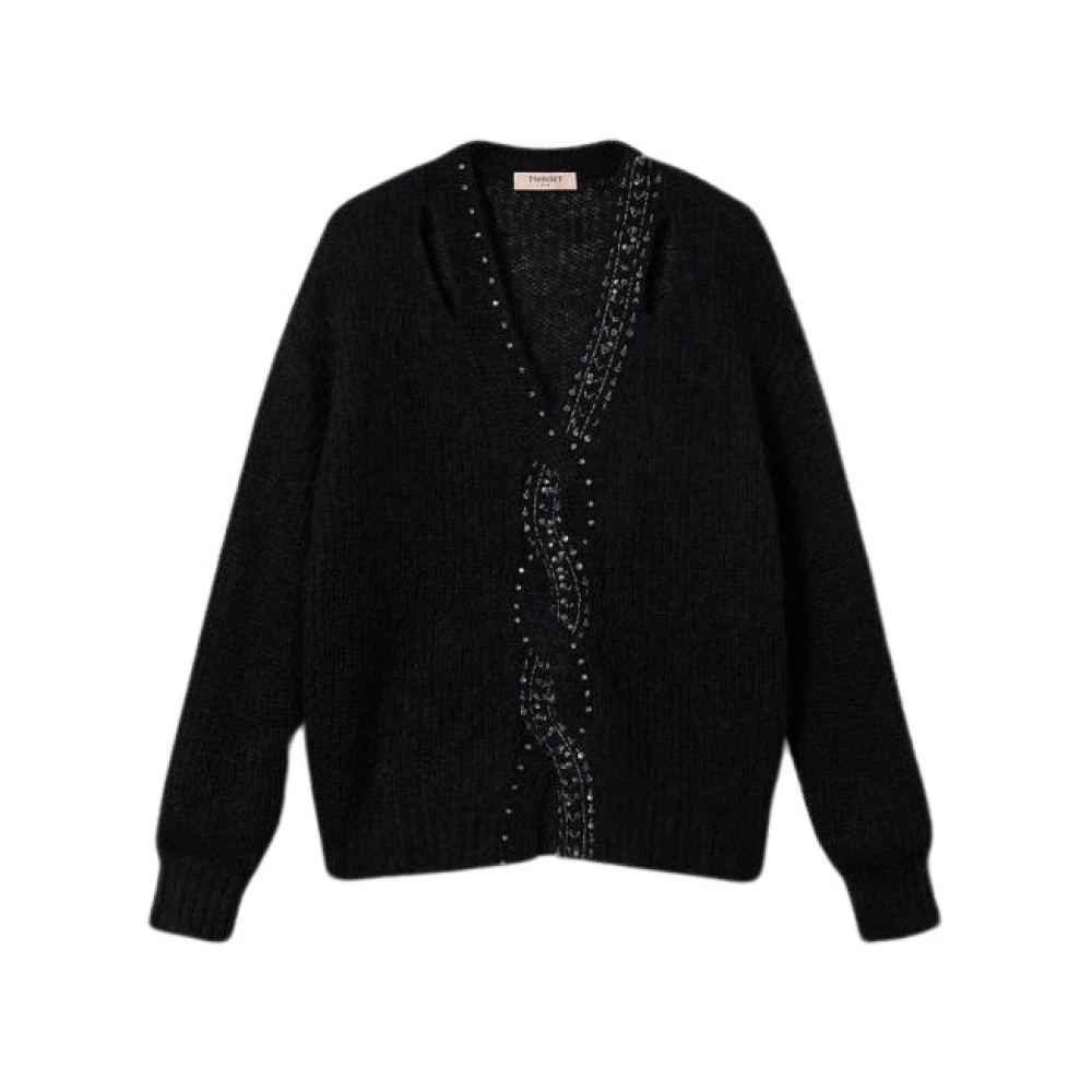 Twinset Gevlochten pailletten trui Black Dames