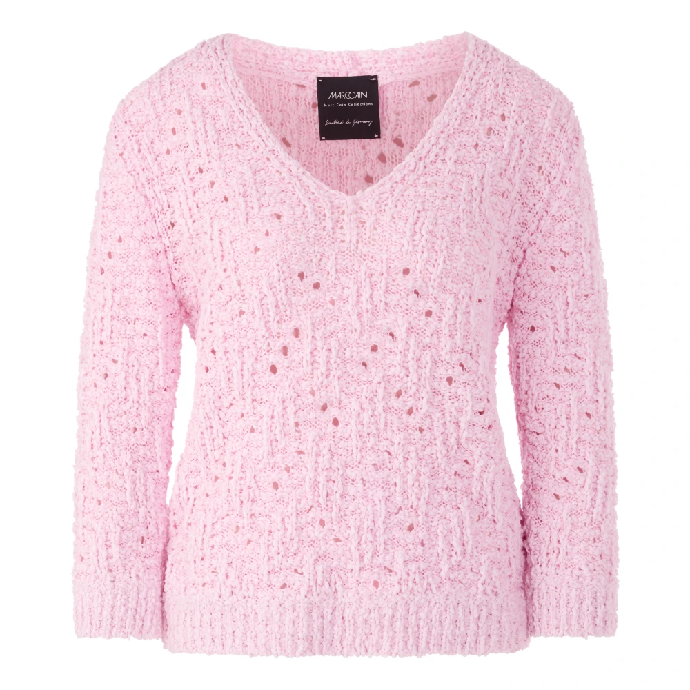 Marc Cain Women's Pink V-Neck Knitwear, L, Chunky Knit Pullover Knitted In Germany
