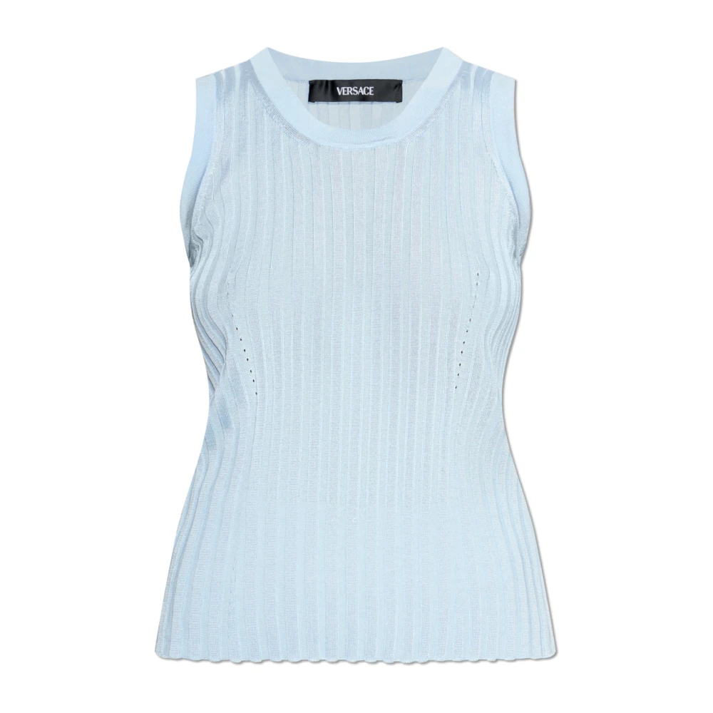 Versace Vrouw Blauw Tops Dames, Xs, Katoen, Gebreide Tanktop