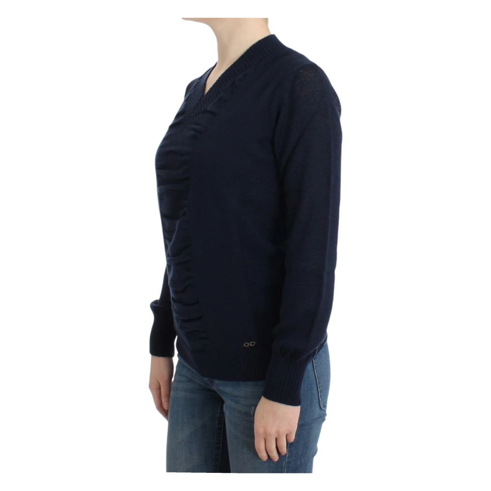 Costume National Elegante V-hals Trui in Donkerblauw Blue Dames