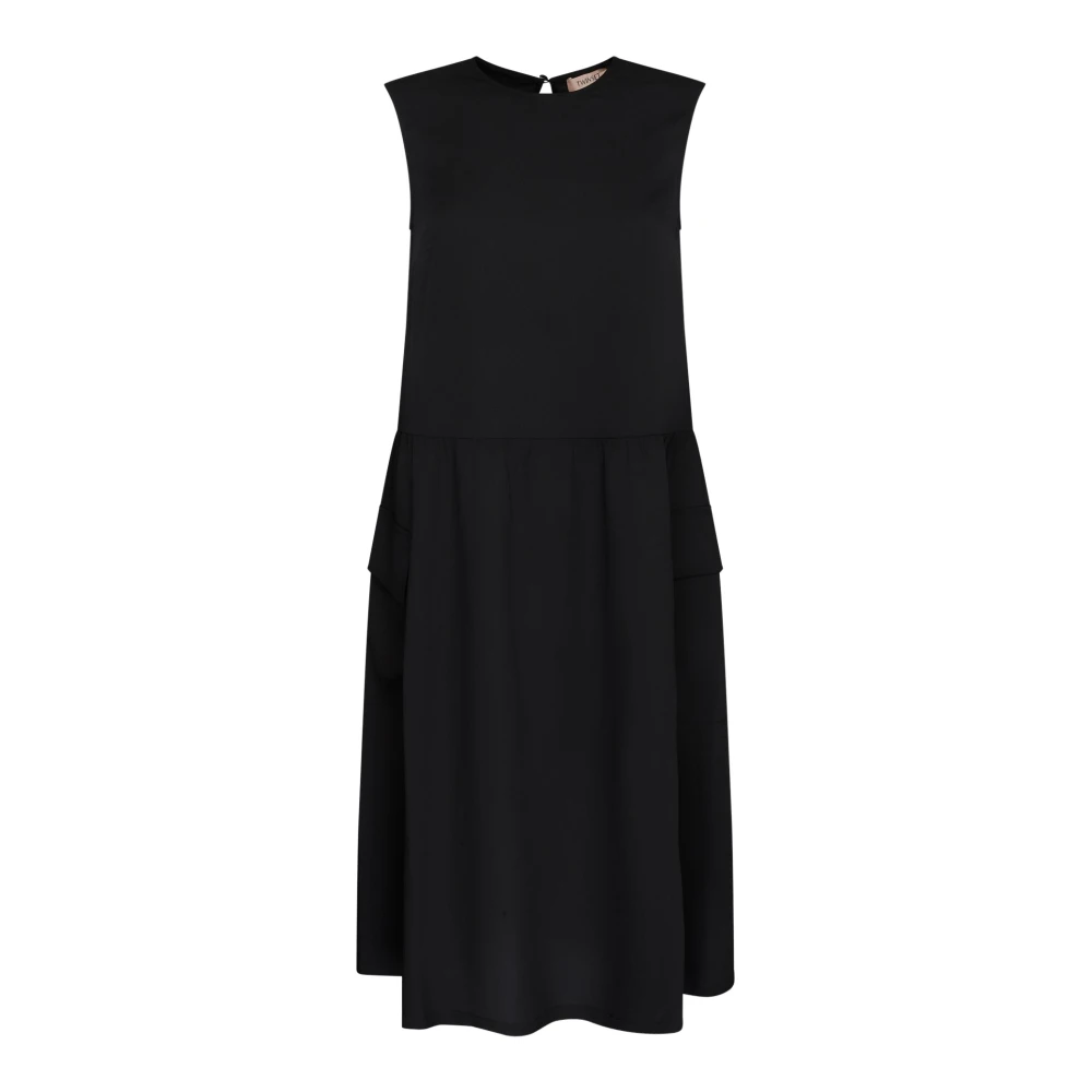 Twinset Zwarte Jurk Slim Fit Zachte Rok Black Dames