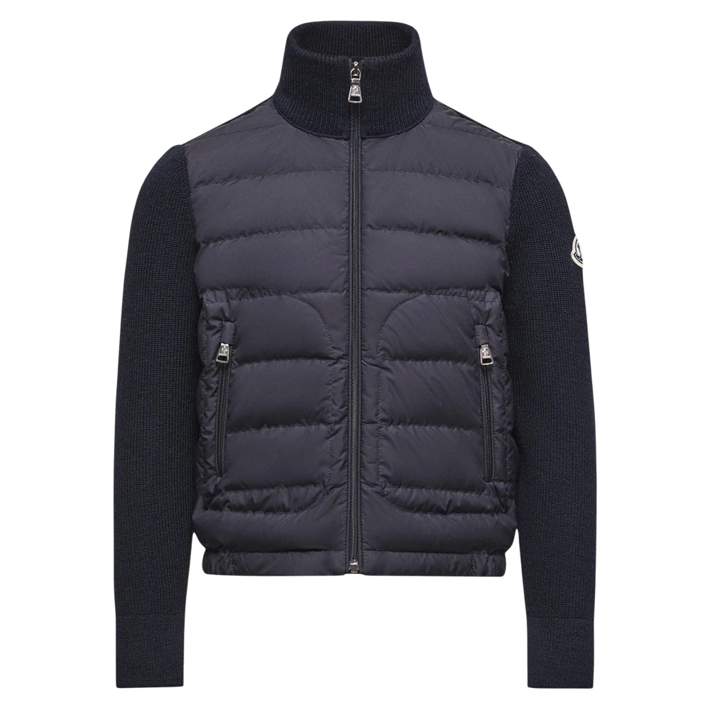 Moncler , Winter Jackets, Male, Blue, 10 Y, Padded Wool Zip-Up Cardigan