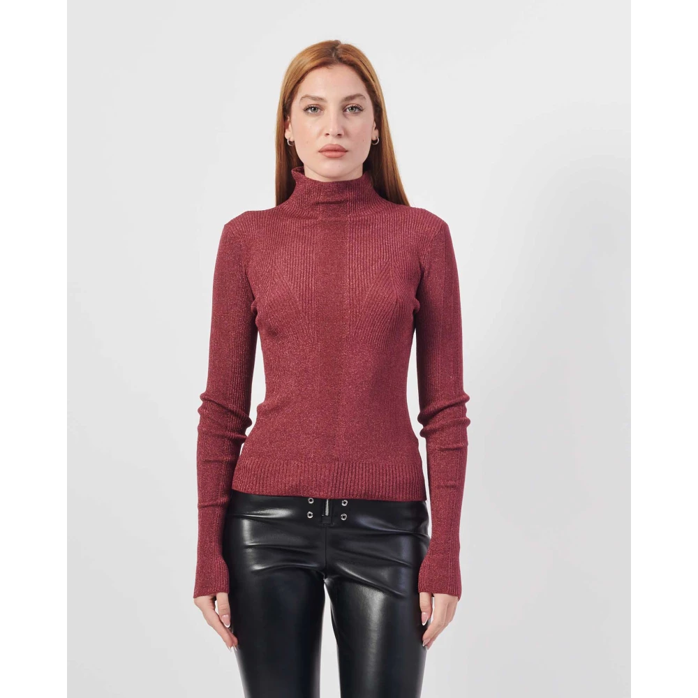 PATRIZIA PEPE Bordeaux Wollen Trui met Metalen Details Red Dames