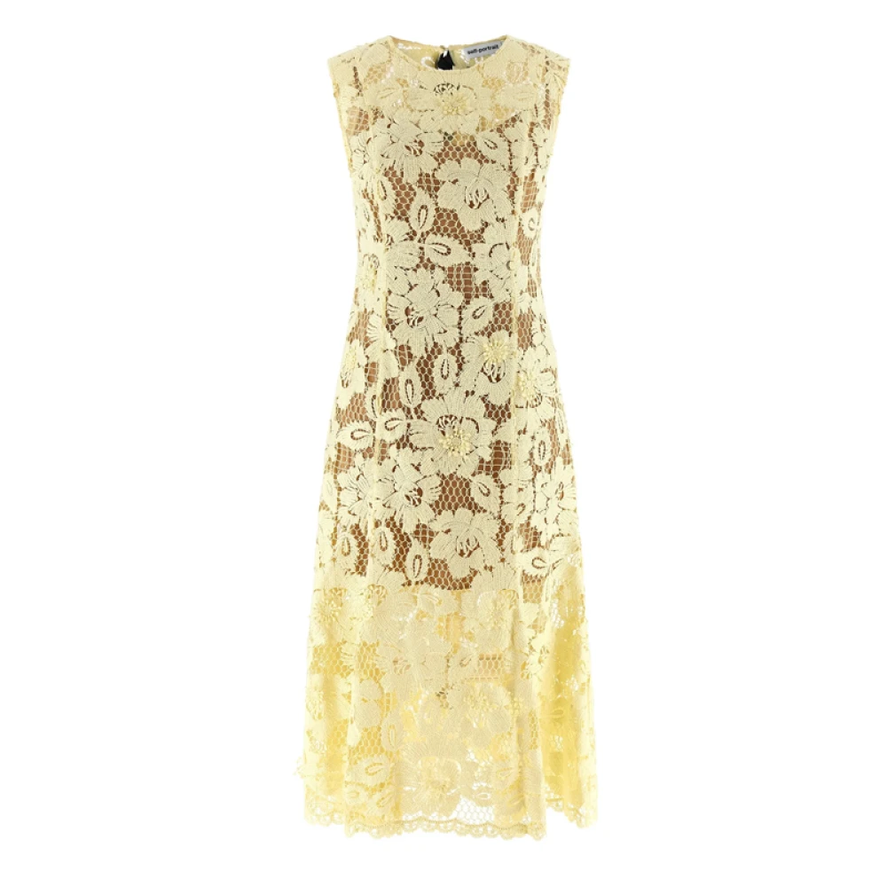 Self Portrait Women's Yellow Midi Dresses, L, Sleeveless Tie Back Midi Dress