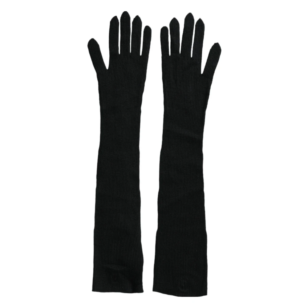 Dolce & Gabbana Zwarte Kasjmier Gebreide Ellebooglengte Handschoenen Black Dames