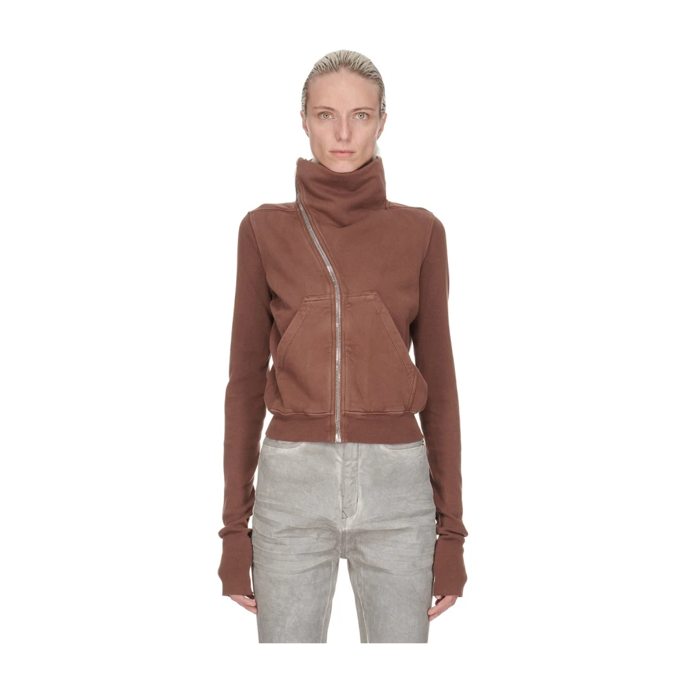 Rick Owens Funnel Neck Sweater met Rits Brown Dames