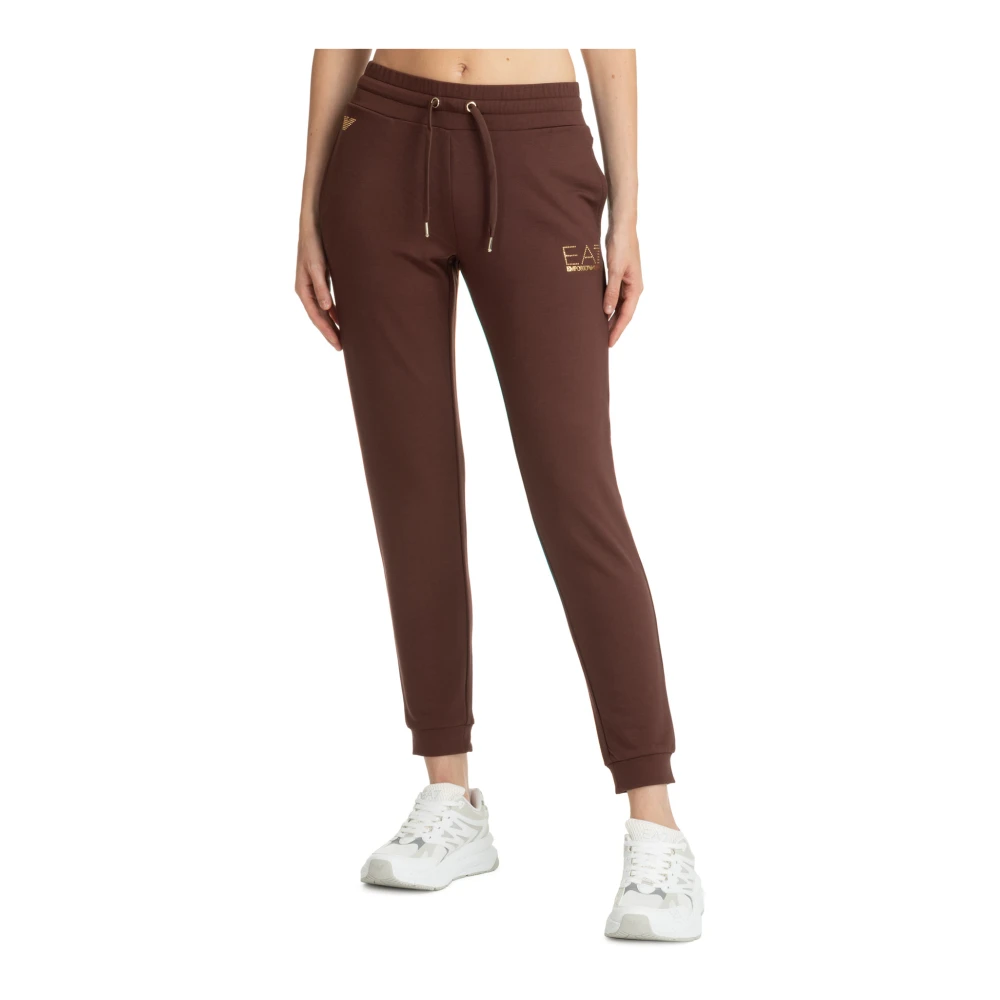 Emporio Armani EA7 Elastische taille joggers met logo Brown Dames
