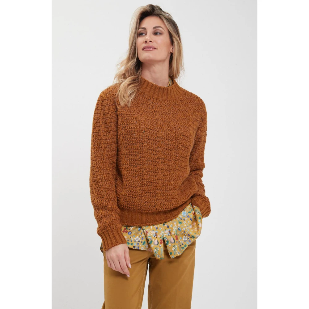 Alpha Studio Klassieke Crew Neck Sweater Brown Dames