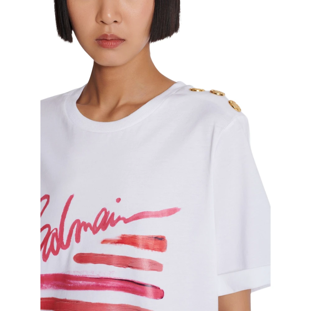 Balmain T-shirt met lippenstiftprint White Dames