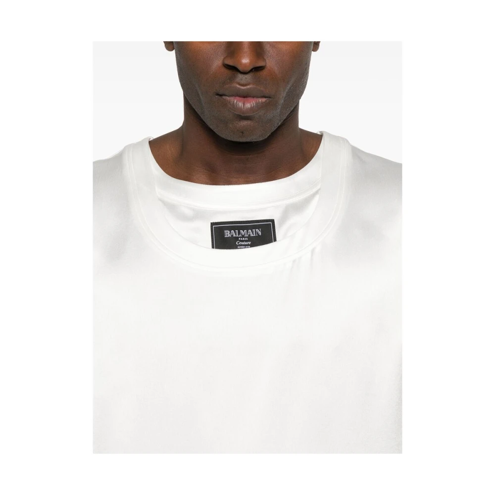 Balmain Witte Gelaagde Trui met Logopatch White Heren