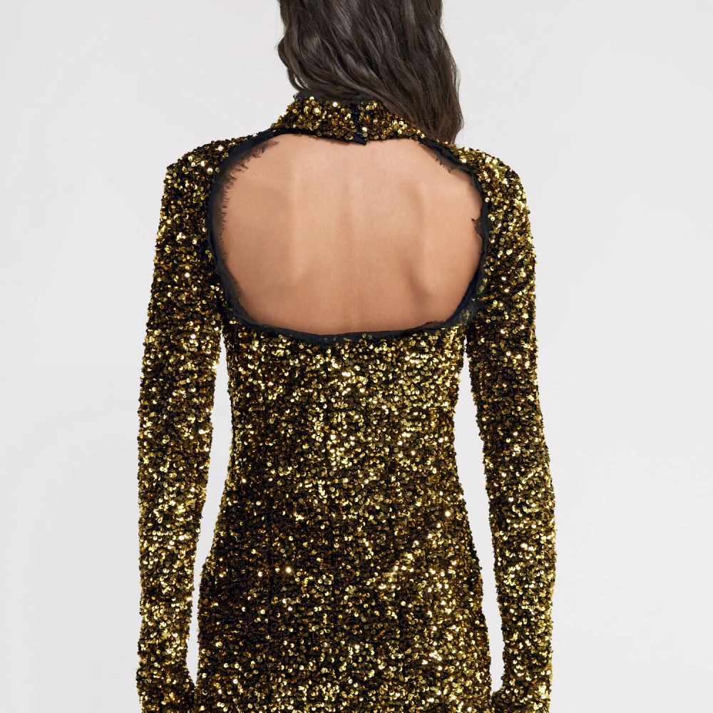 Roberto Cavalli Paillet Mini Jurk Hoge Hals Italië Yellow Dames