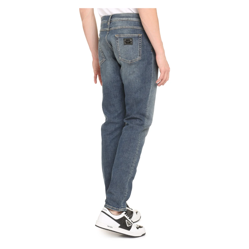 Dolce & Gabbana Slim Fit Jeans met Metalen Knopen Blue Heren