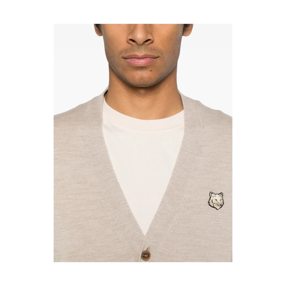 Maison Kitsuné Beige V-Neck Button-Up Sweater Beige Heren