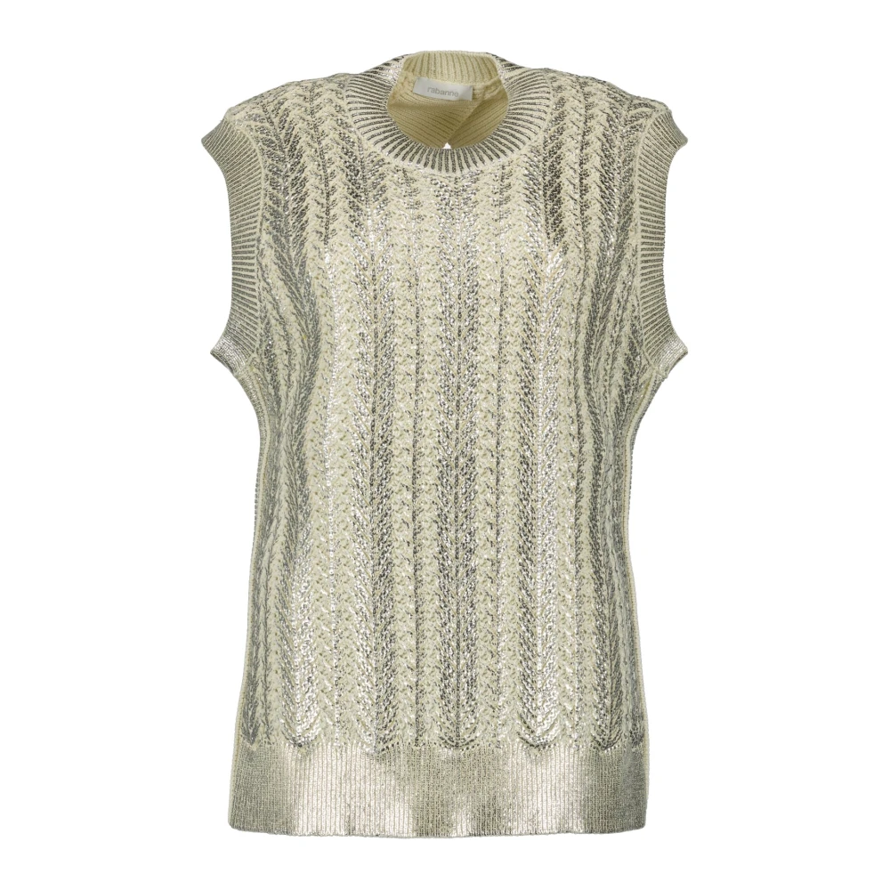 Rabanne Women's Beige Round-Neck Knitwear, M, Sleeveless Knit Top