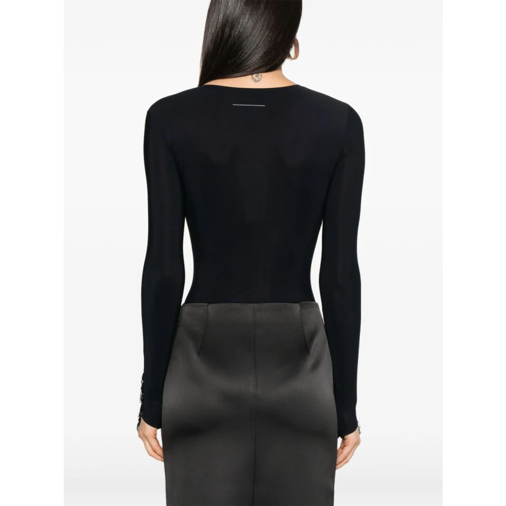 MM6 Maison Margiela Zwarte Top met Verborgen Drukknop Black Dames
