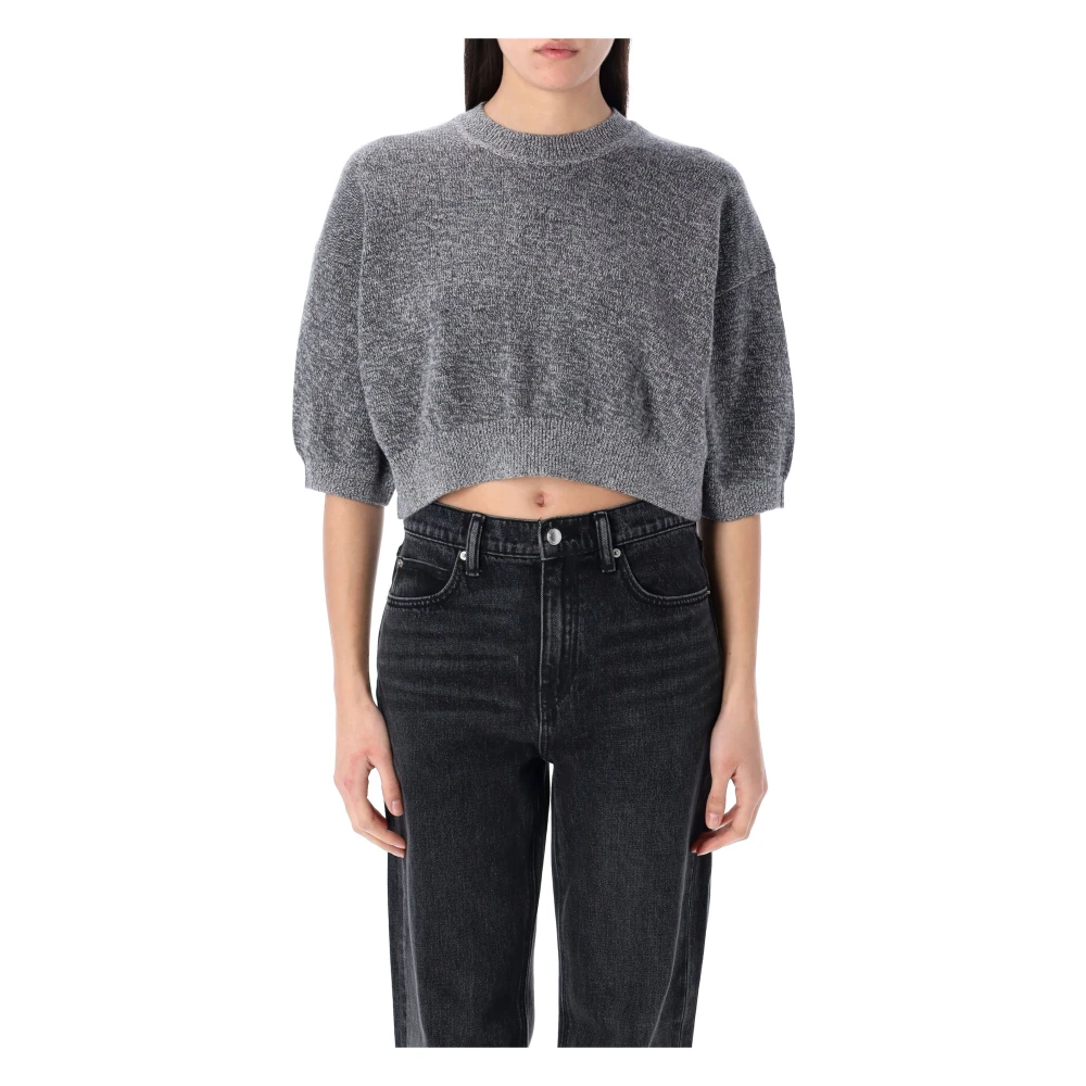 T by Alexander Wang Grijze Logo-Geëtste Cropped Sweater Gebreide kleding Gray Dames