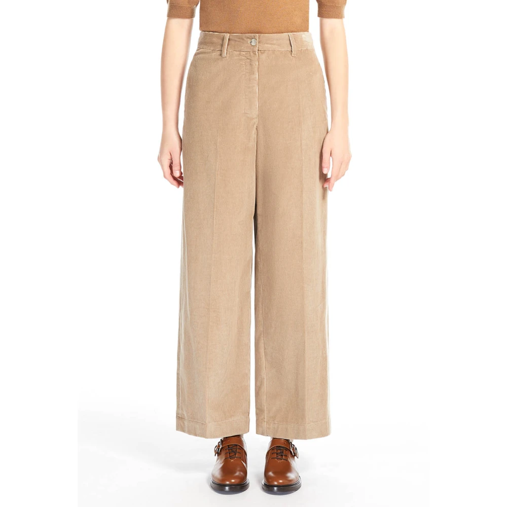 Max Mara Fluweel Katoenen Broek met Zakken Beige Dames