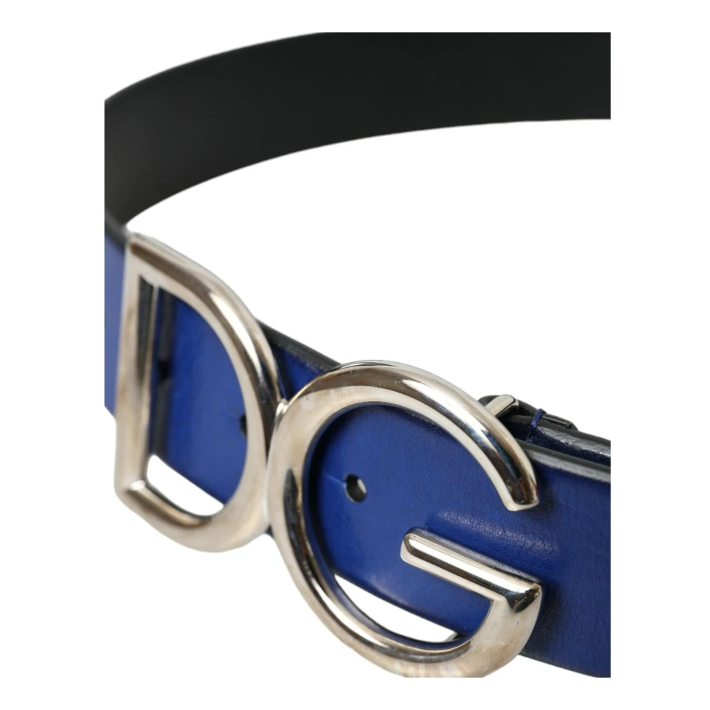 Dolce & Gabbana Blauw Leren Riem Metalen Gesp Blue Heren